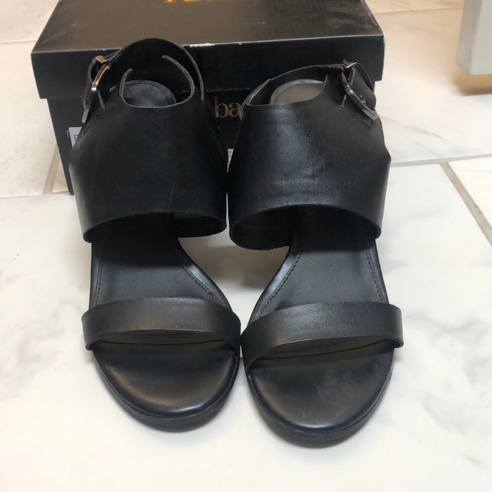 Reba - Black leather, scrappy, chunky heels